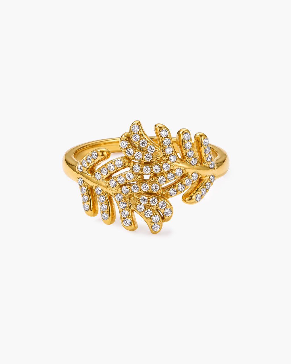 Sparkly Pavé Laurel Leaf Wrap Waterproof Gold Ring