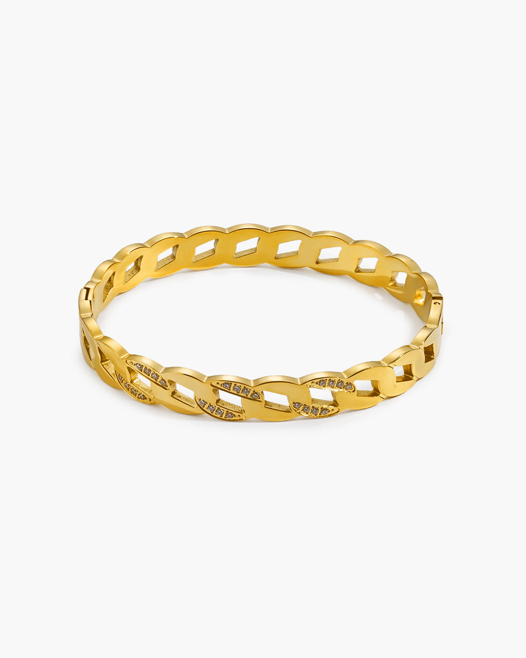 Sparkly Pavé Stone Curb Chain Waterproof Gold Bangle