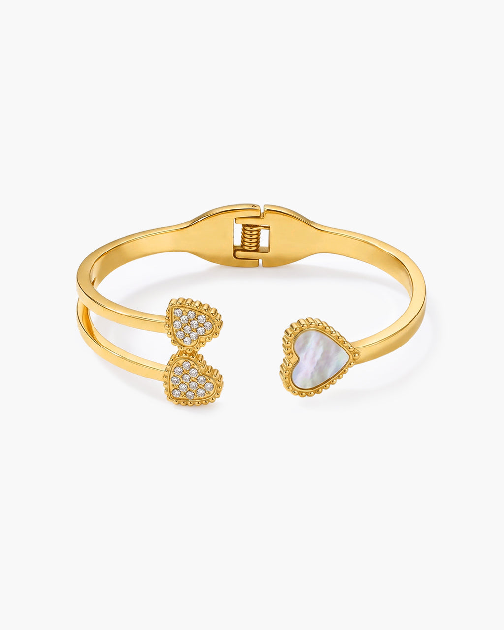 Sparkly Pavé Triple Heart Cuff Waterproof Gold Bangle