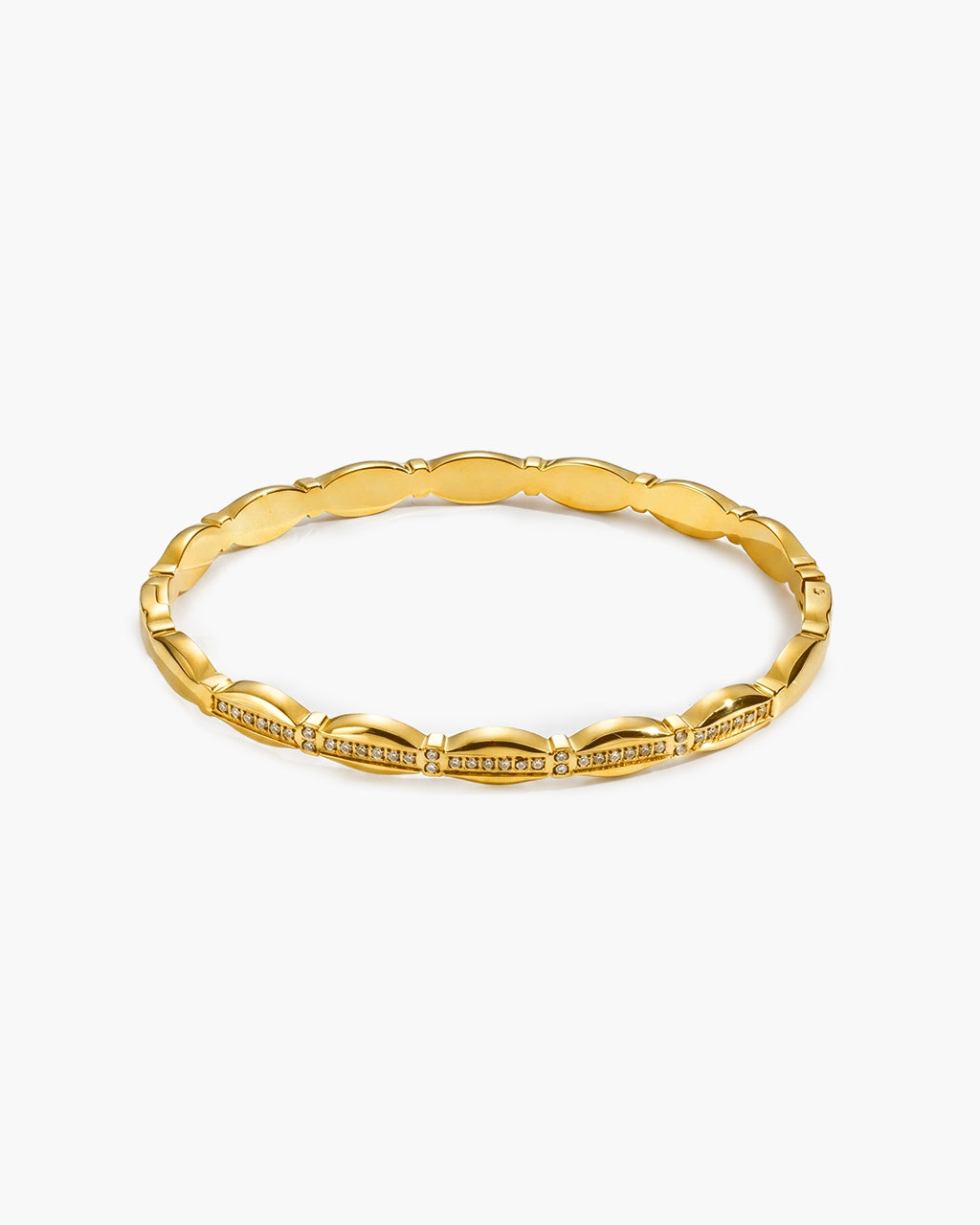 Sparkly Pavé Wavy Edge Oval Waterproof Gold Bangle