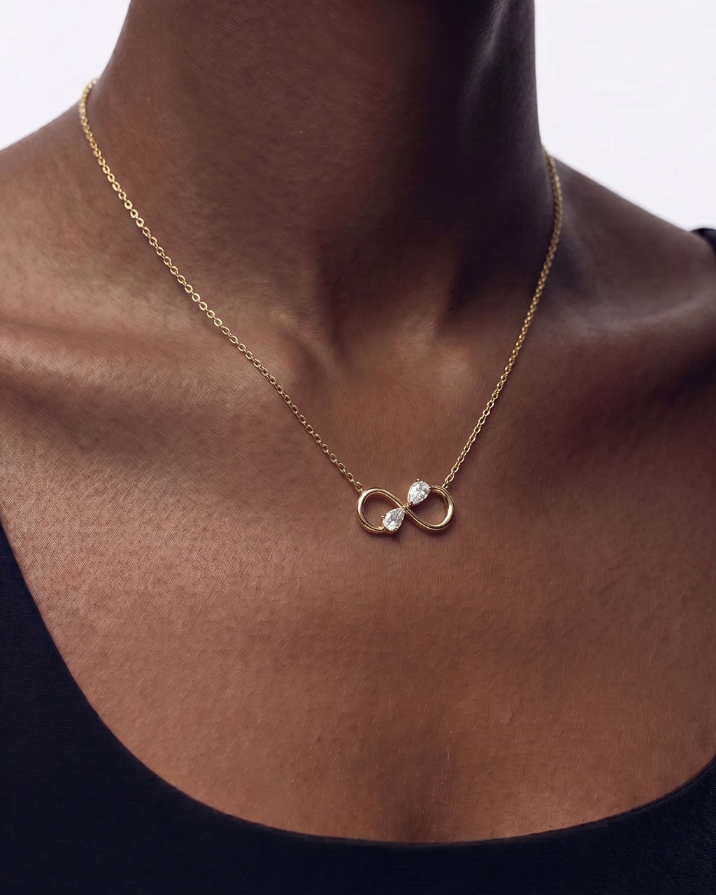 Sparkly Pear Cut Infinity Waterproof Gold Necklace