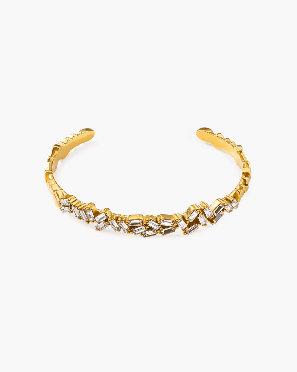 Sparkly Scattered Baguette Cuff Waterproof Gold Bangle