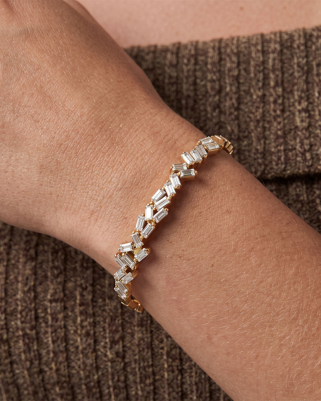 Sparkly Scattered Baguette Cuff Waterproof Gold Bangle