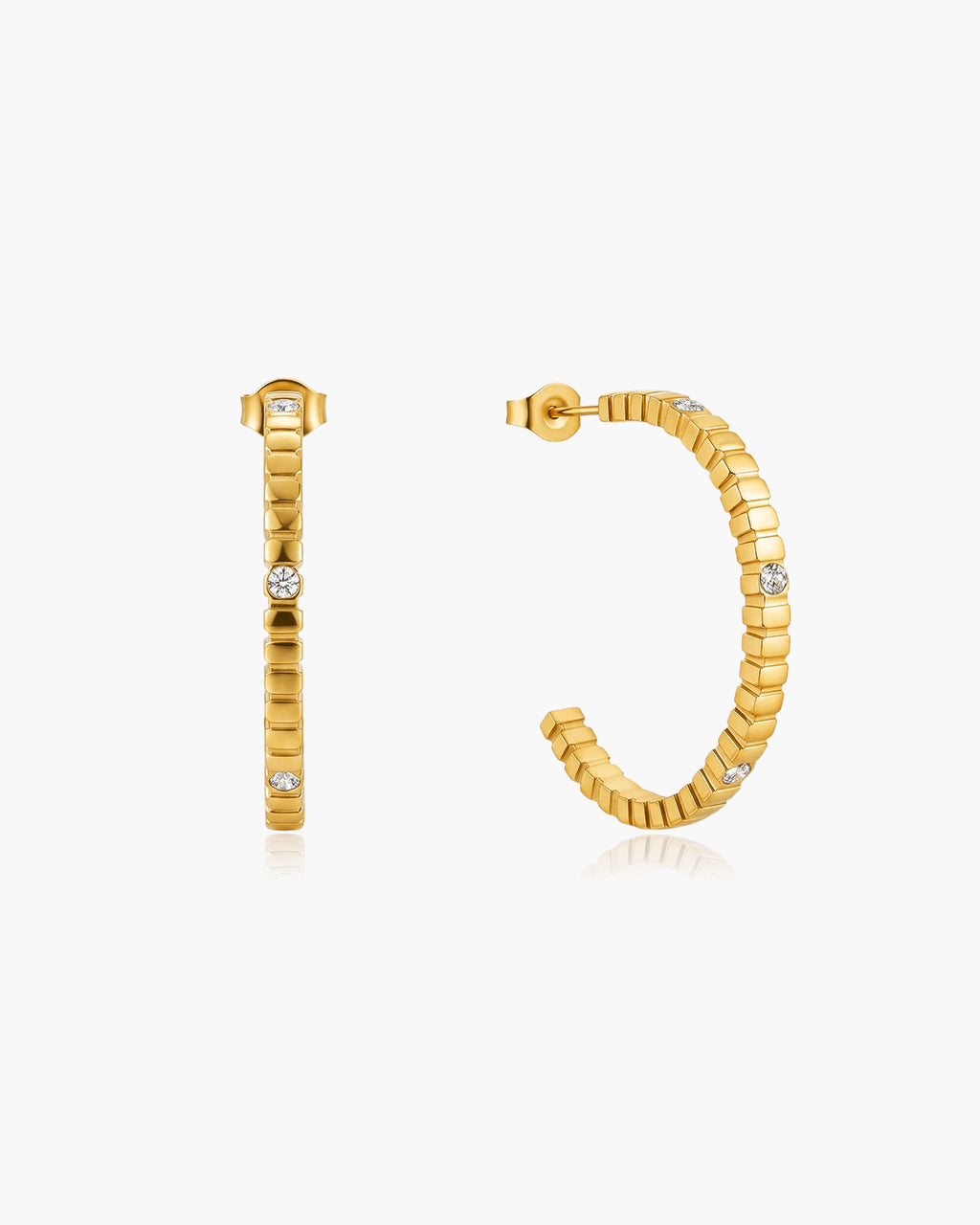 Sparkly Segmented Open C Hoop Waterproof Gold Earrings