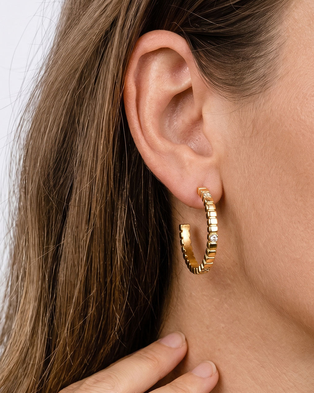 Sparkly Segmented Open C Hoop Waterproof Gold Earrings