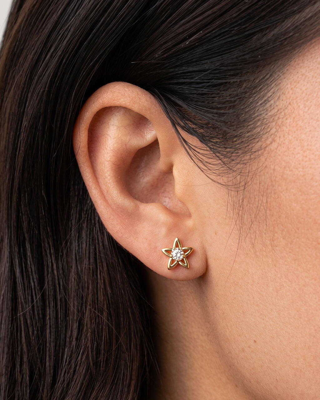 Sparkly Solitaire Flower Stud Waterproof Gold Earrings