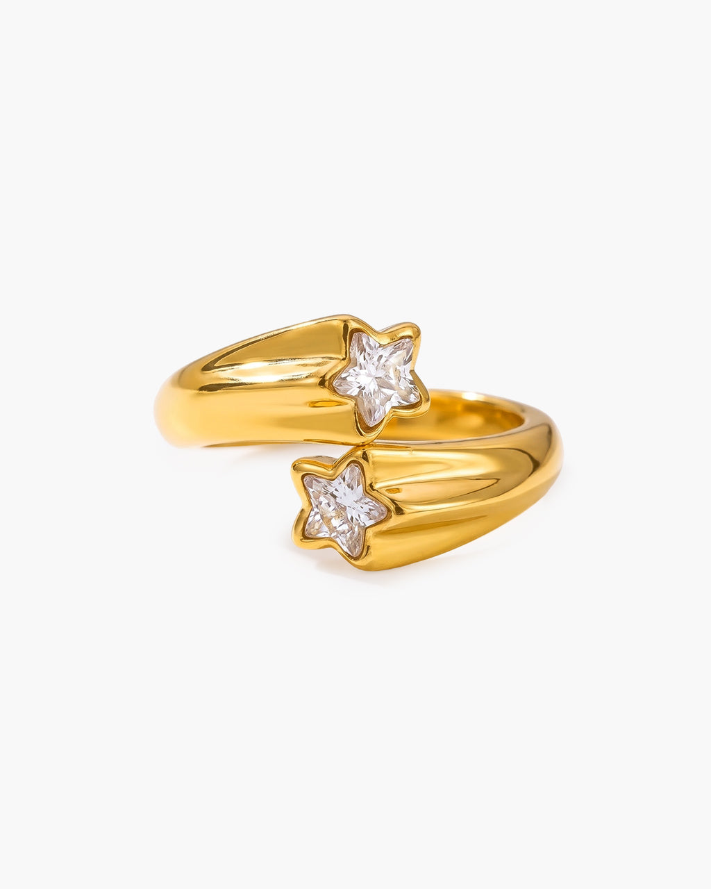 Sparkly Star Stone Bypass Waterproof Gold Ring