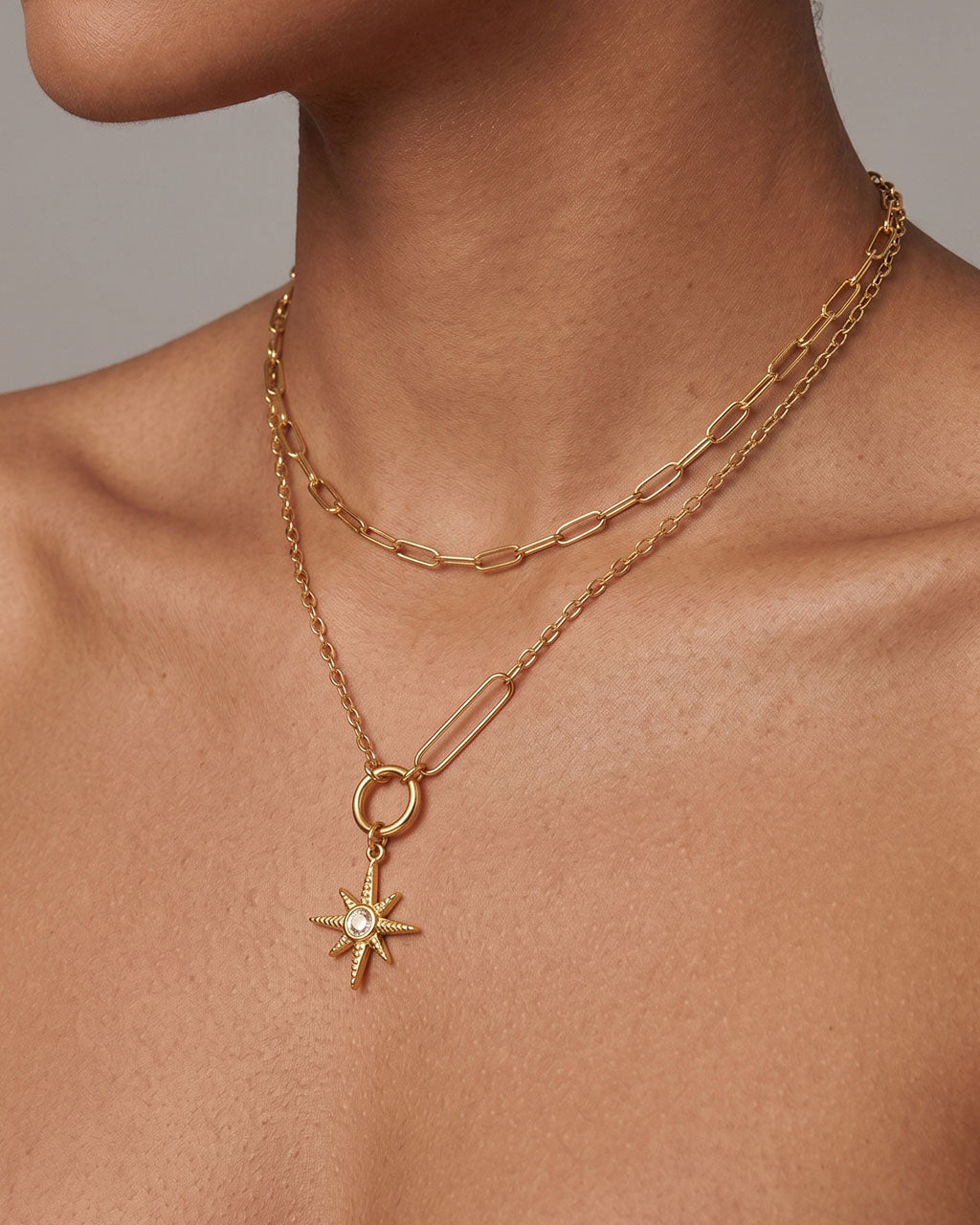 Sparkly Starburst Layer Chain Waterproof Gold Necklace