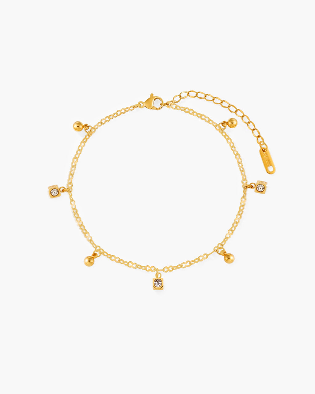 Sparkly Stone Beaded Charm Waterproof Gold Anklet
