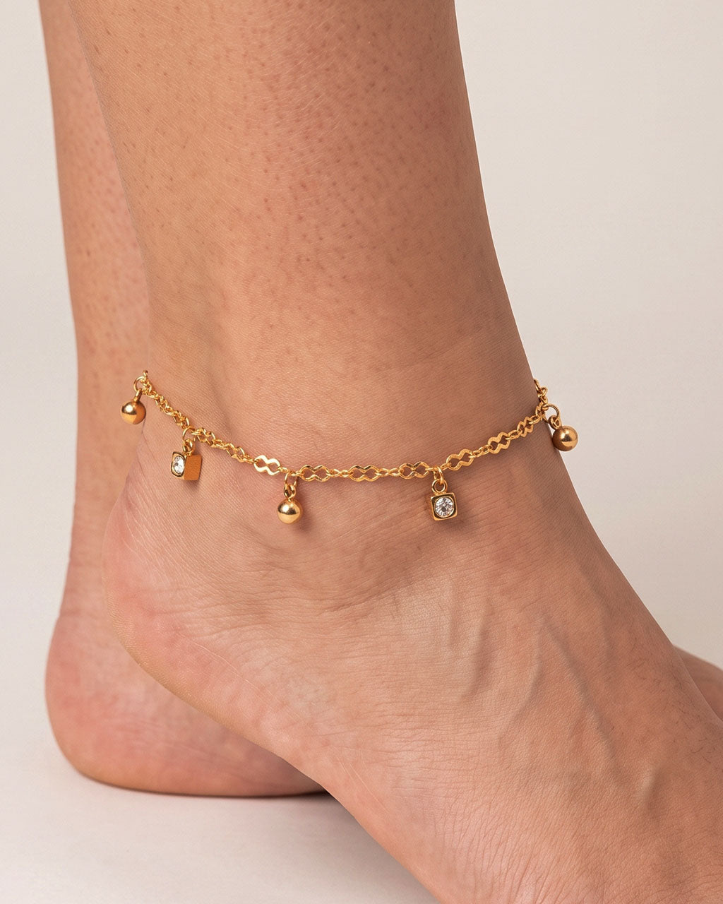 Sparkly Stone Beaded Charm Waterproof Gold Anklet