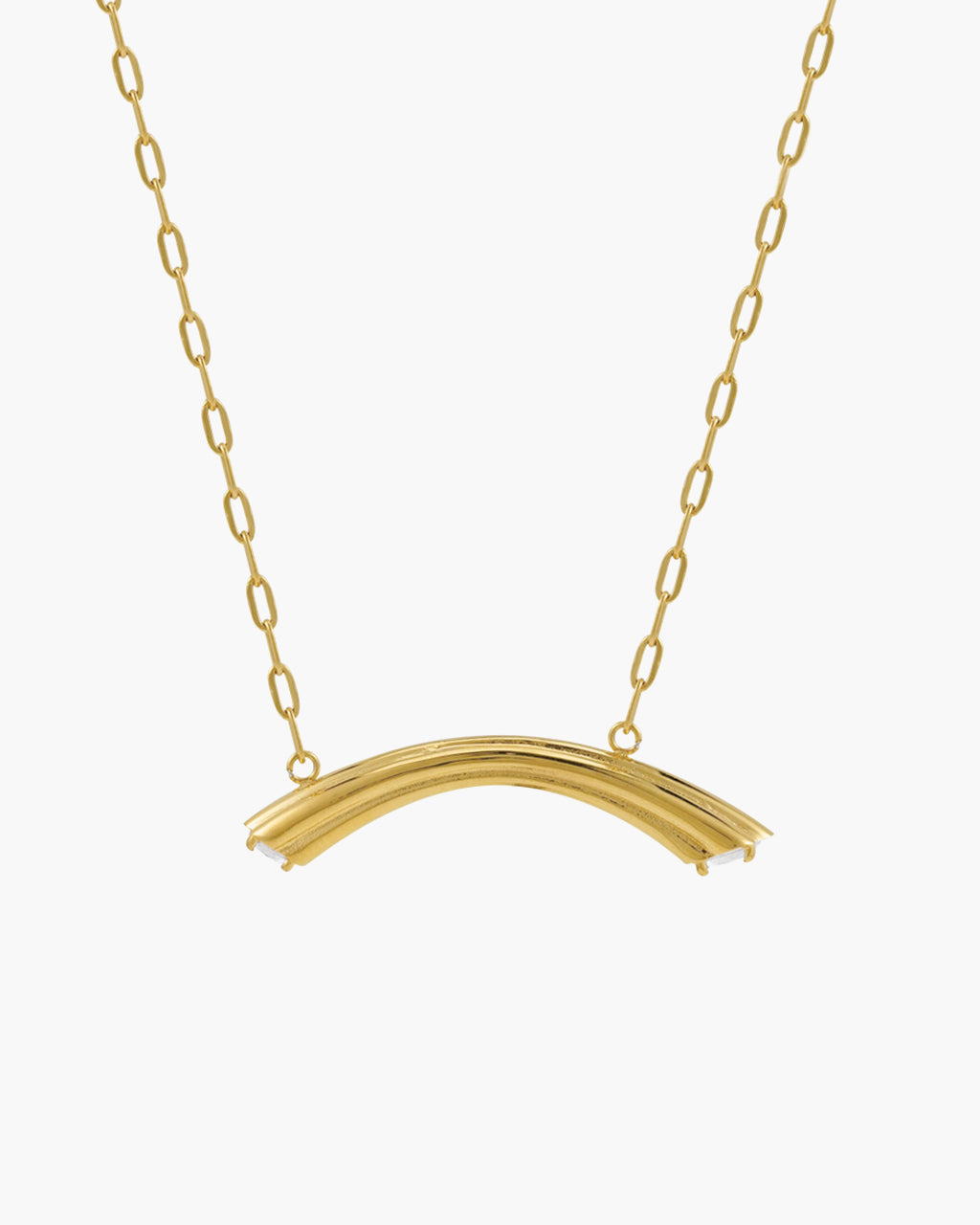 Sparkly Stone Curved Tube Waterproof Gold Necklace