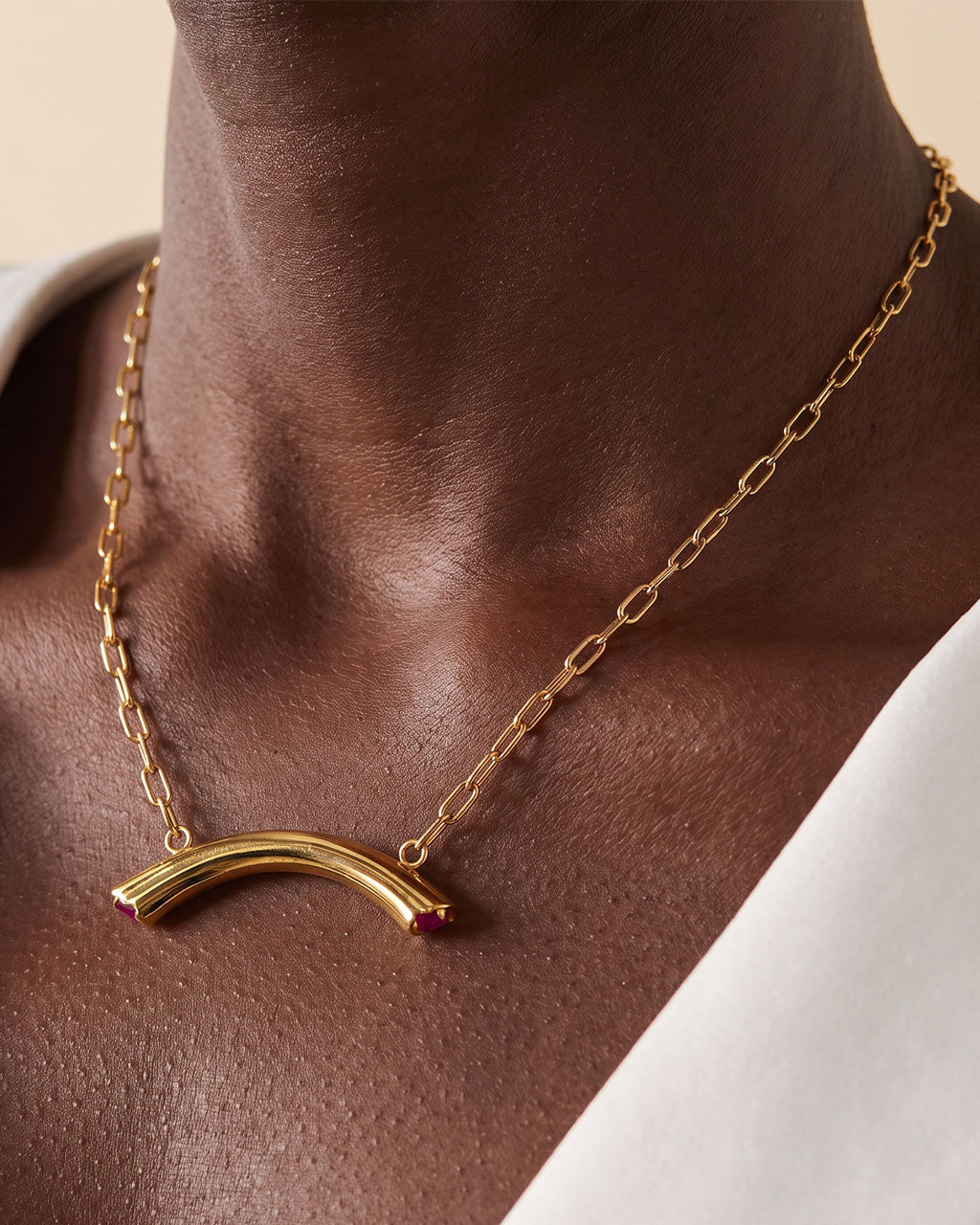 Sparkly Stone Curved Tube Waterproof Gold Necklace
