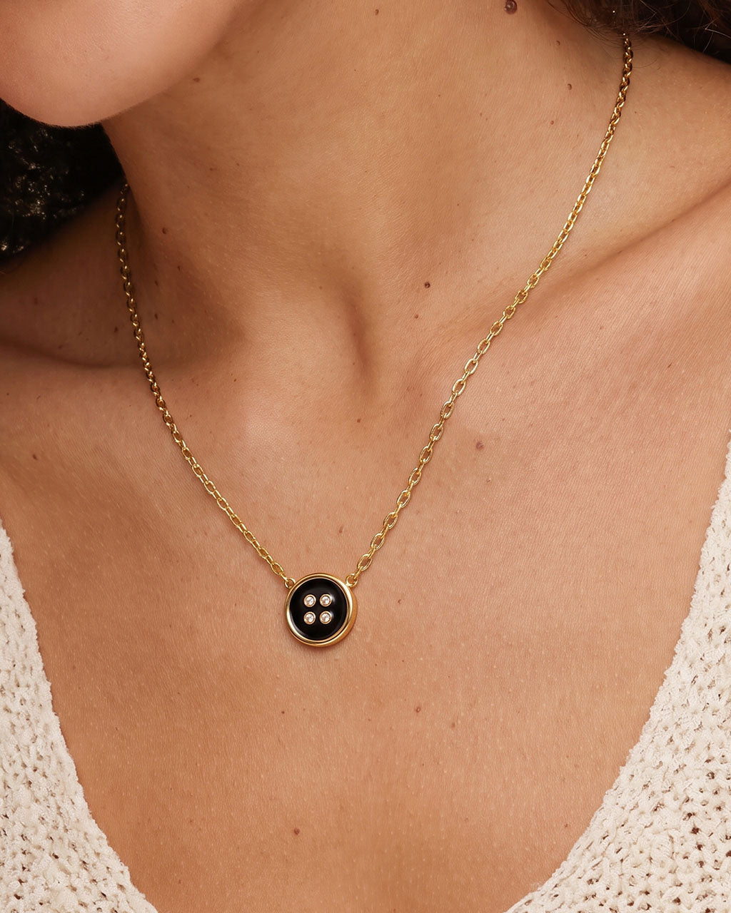 Sparkly Stone Enamel Button Waterproof Gold Necklace