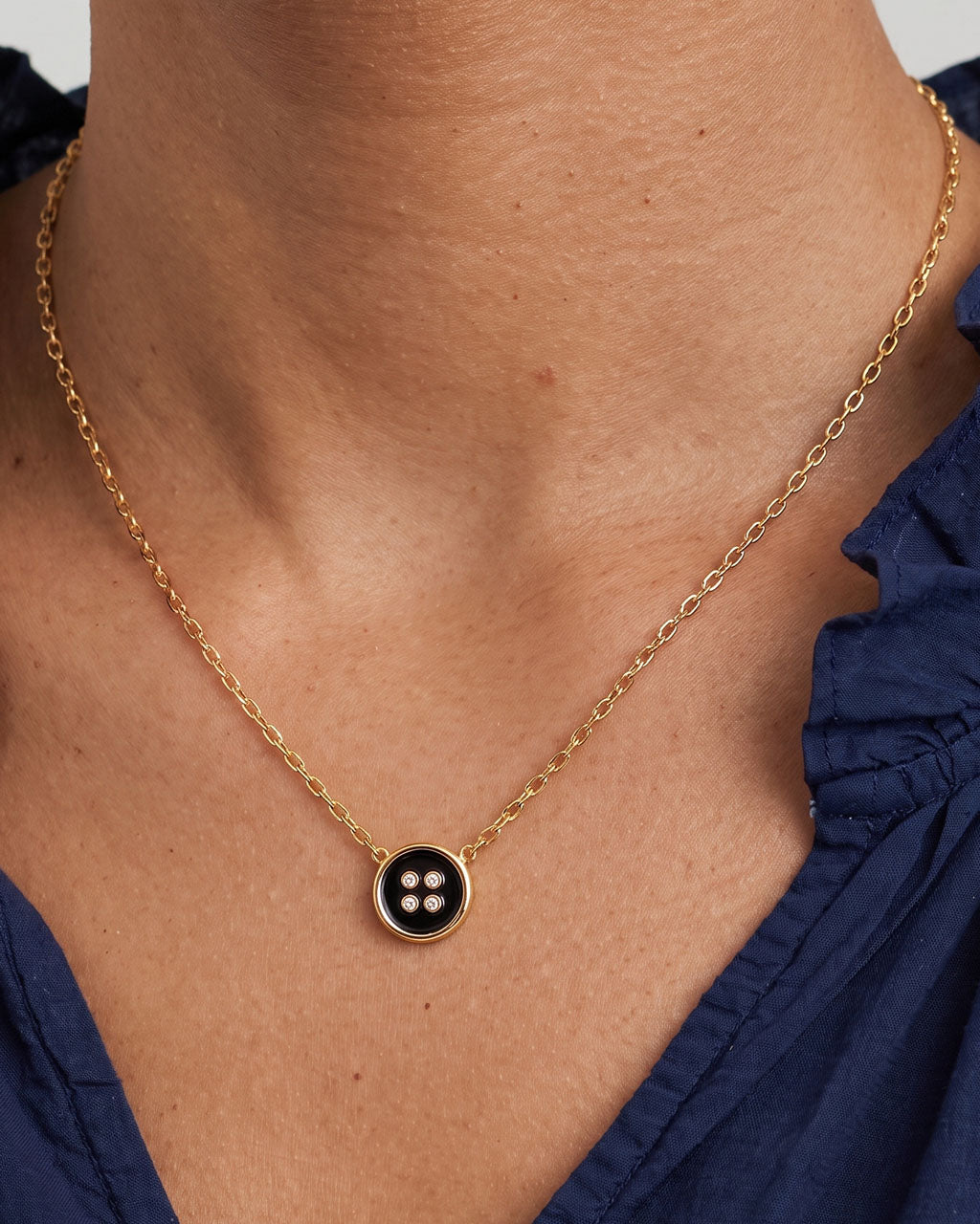 Sparkly Stone Enamel Button Waterproof Gold Necklace