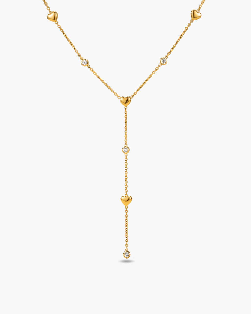 Sparkly Stone Heart Y Lariat Waterproof Gold Necklace
