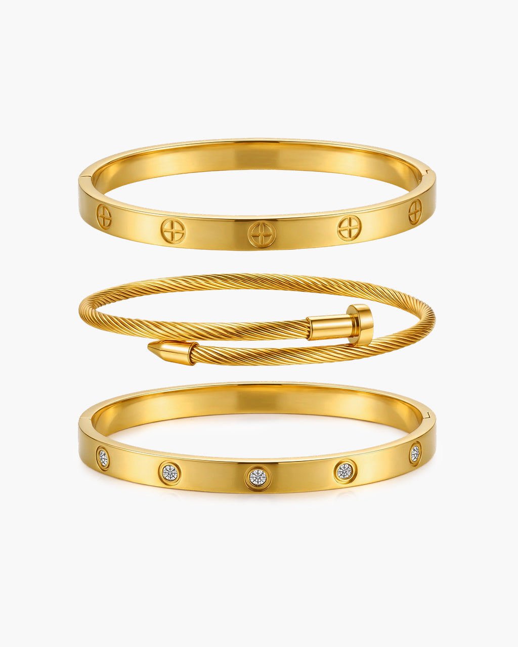 Sparkly Stone Nail Trio Gold Waterproof Bangle Bundle