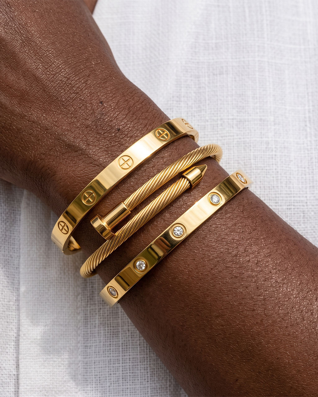 Sparkly Stone Nail Trio Gold Waterproof Bangle Bundle