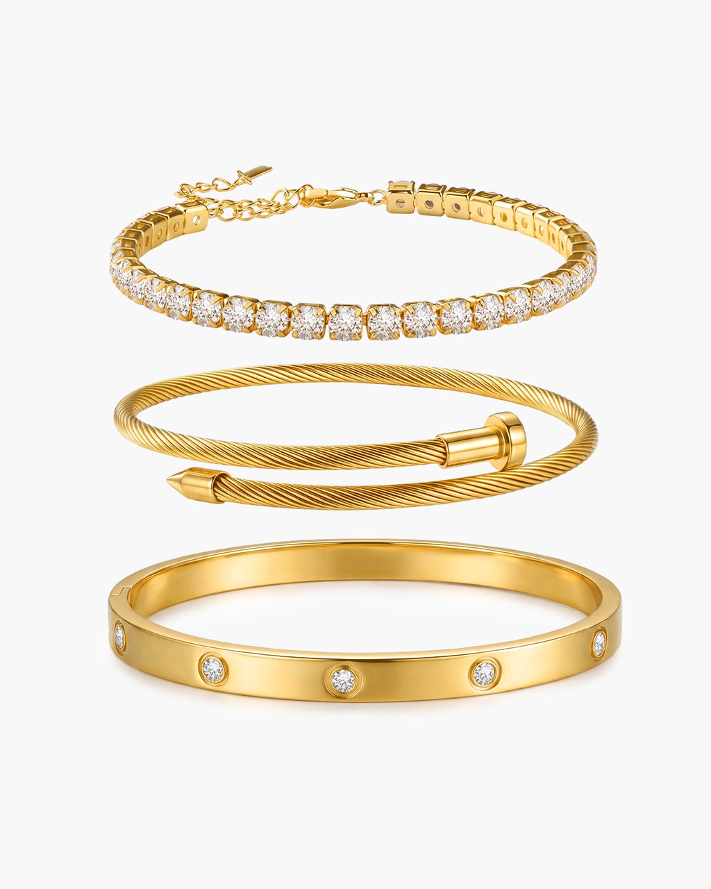 Sparkly Stone Nail Trio Gold Waterproof Bracelet Bundle