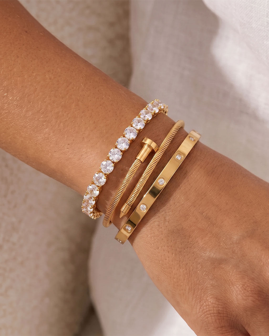 Sparkly Stone Nail Trio Gold Waterproof Bracelet Bundle