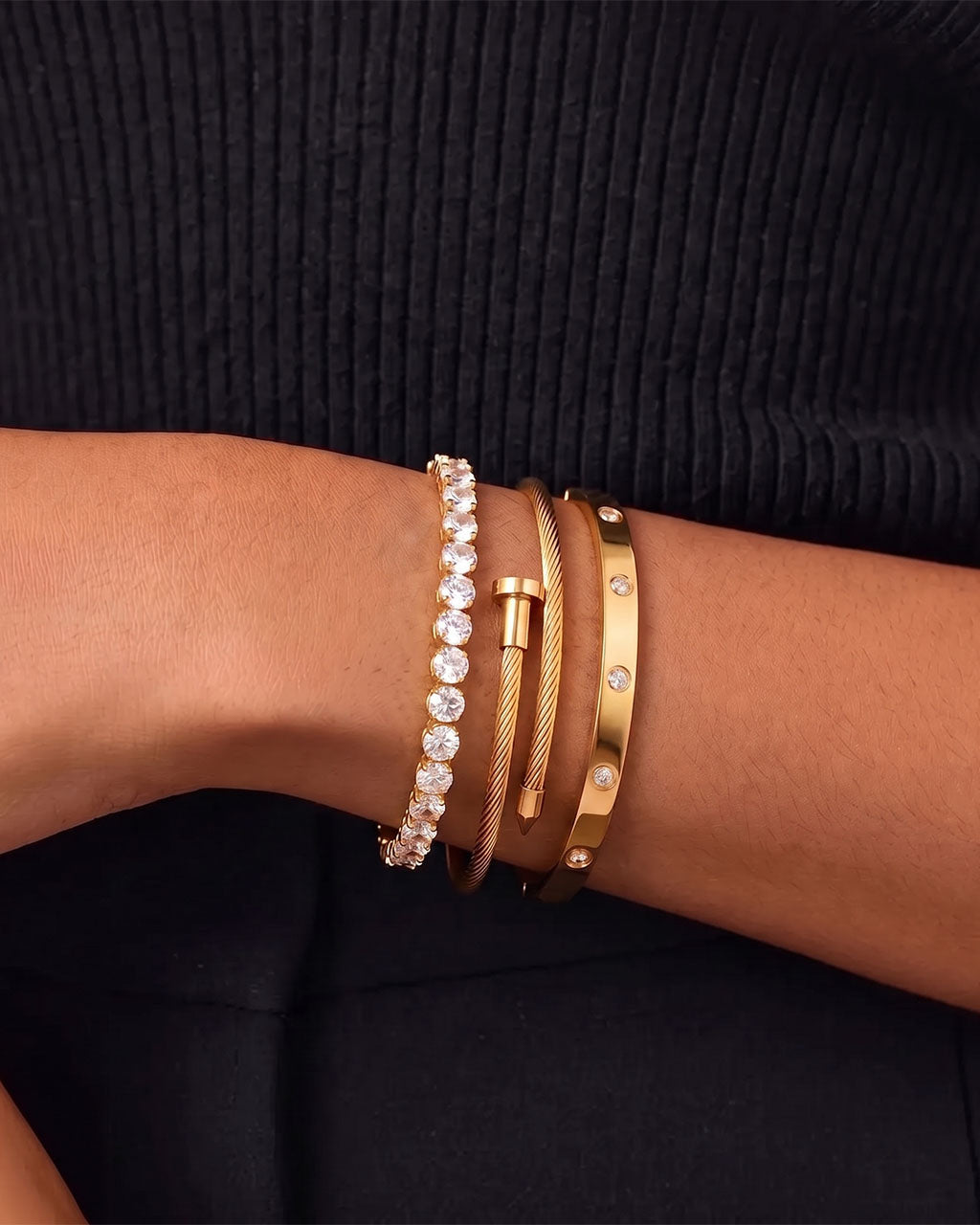 Sparkly Stone Nail Trio Gold Waterproof Bracelet Bundle