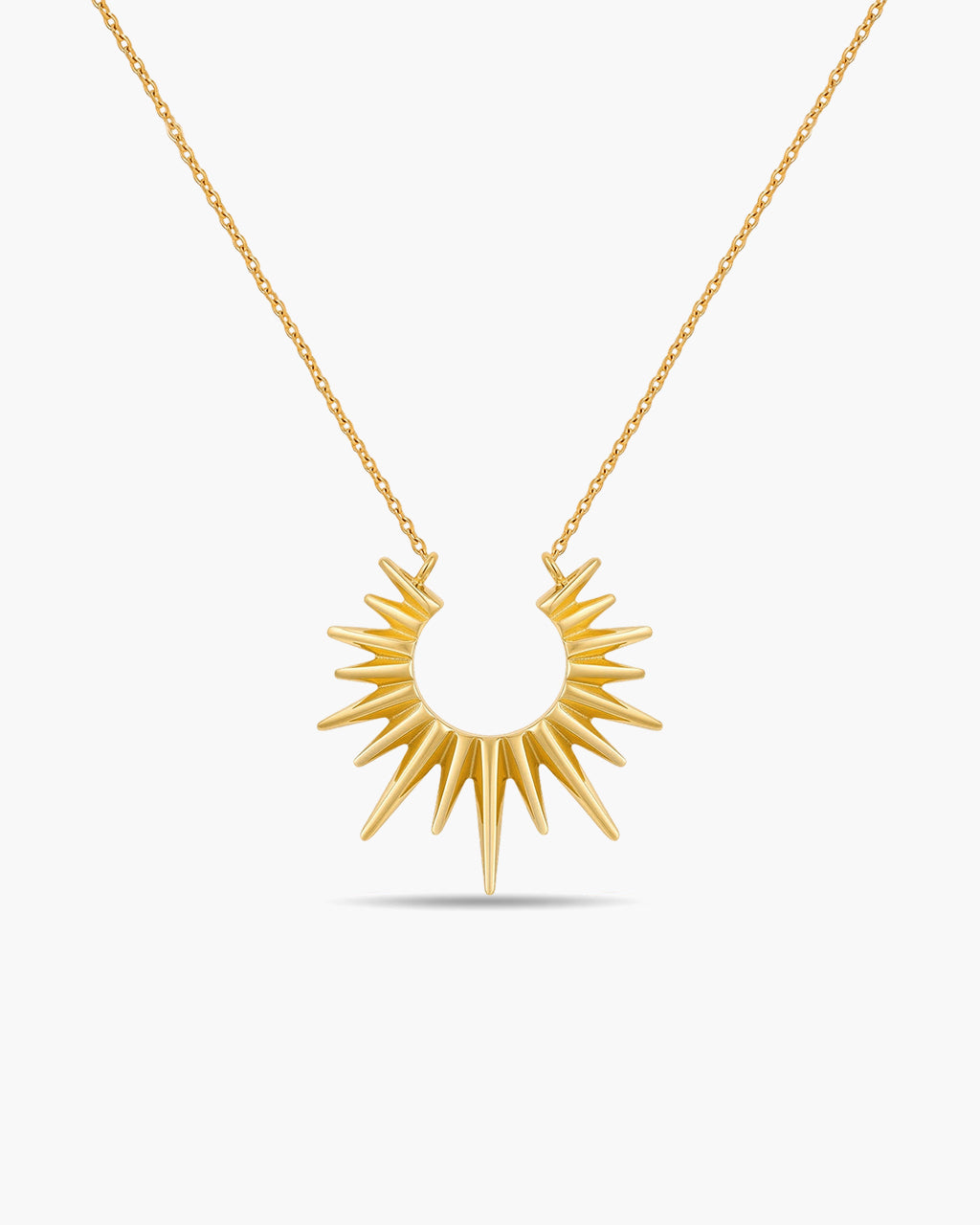 Spiked Sunburst Pendant Waterproof Gold Necklace