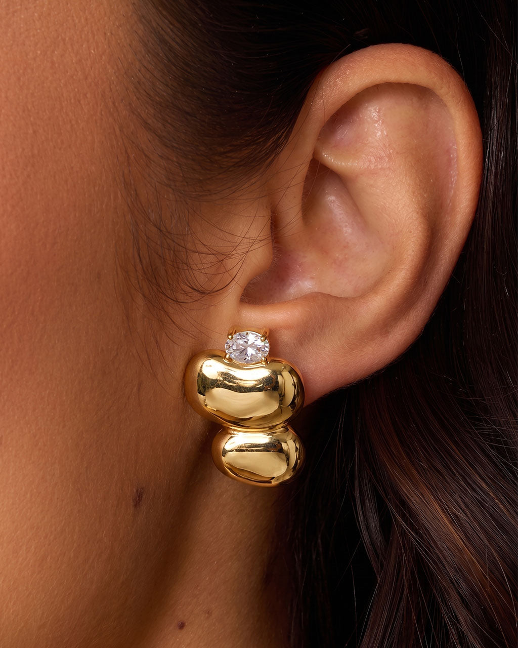 Stacked Bubble Solitaire Waterproof Gold Earrings