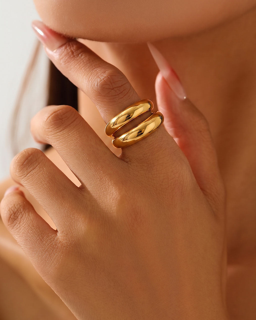 Stacking Illusion Two Row Band Waterproof Gold Ring