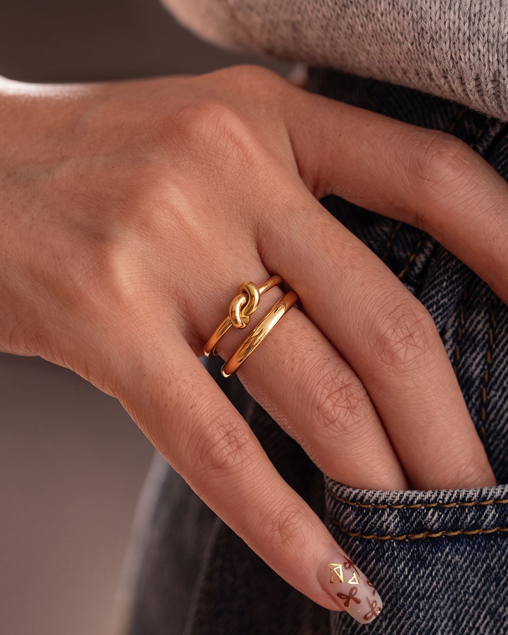 Stacking Minimalist Knot Band Waterproof Gold Ring