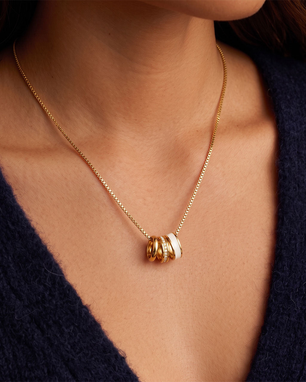 Stacking Pavé Triple Ring Waterproof Gold Necklace