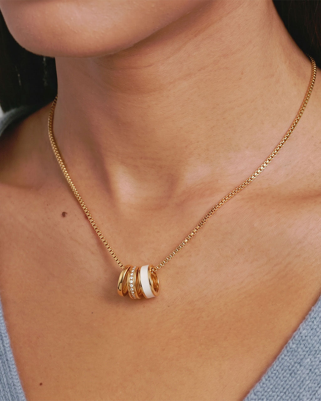 Stacking Pavé Triple Ring Waterproof Gold Necklace
