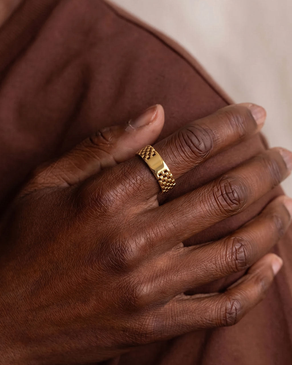 Stacking Polished Watch Link Band Waterproof Gold Ring