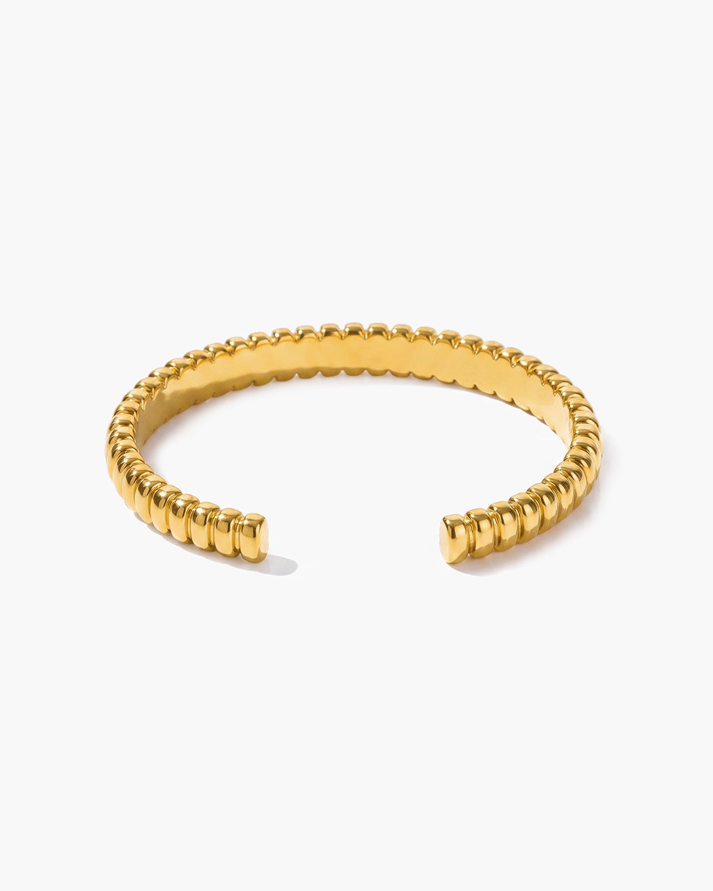 Stacking Rich Ribbed Open Cuff Waterproof Gold Bangle