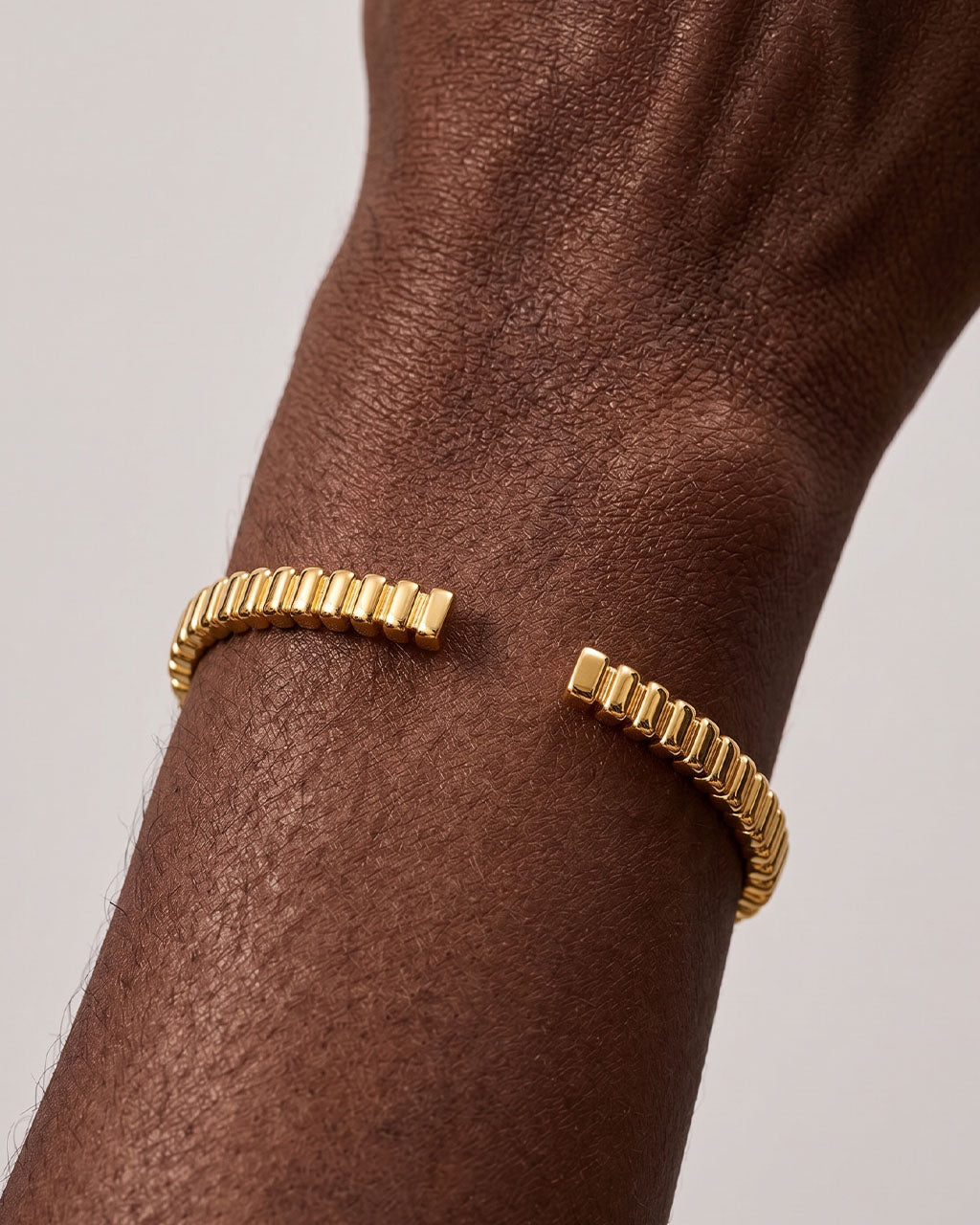 Stacking Rich Ribbed Open Cuff Waterproof Gold Bangle