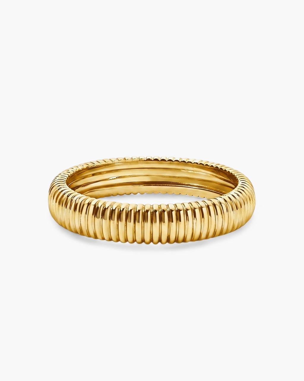 Stacking Rounded Ribbed Band Waterproof Gold Ring