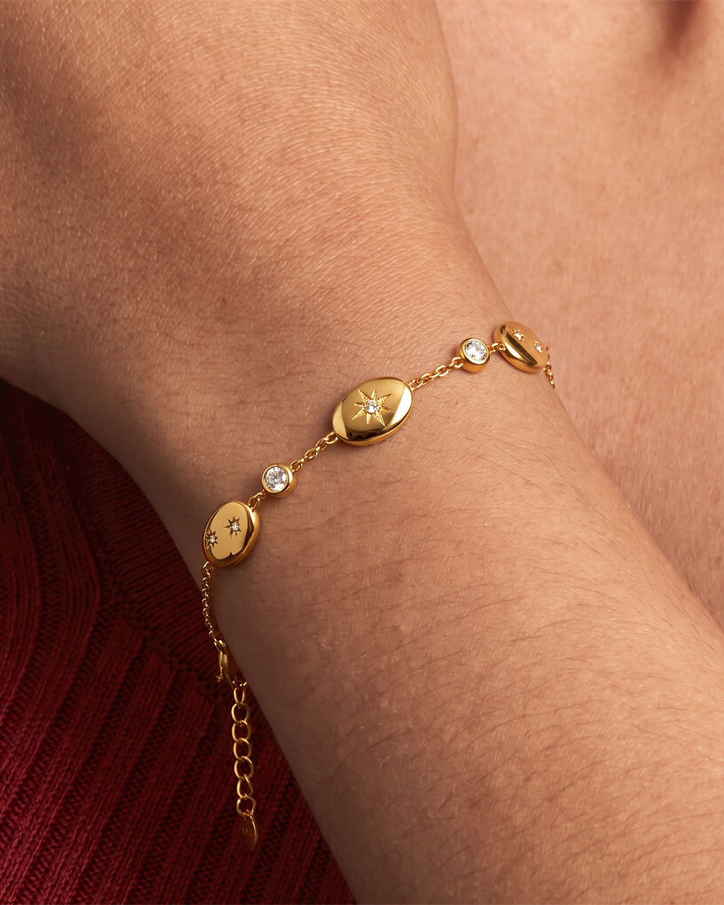 Starburst Pebble Station Waterproof Gold Bracelet