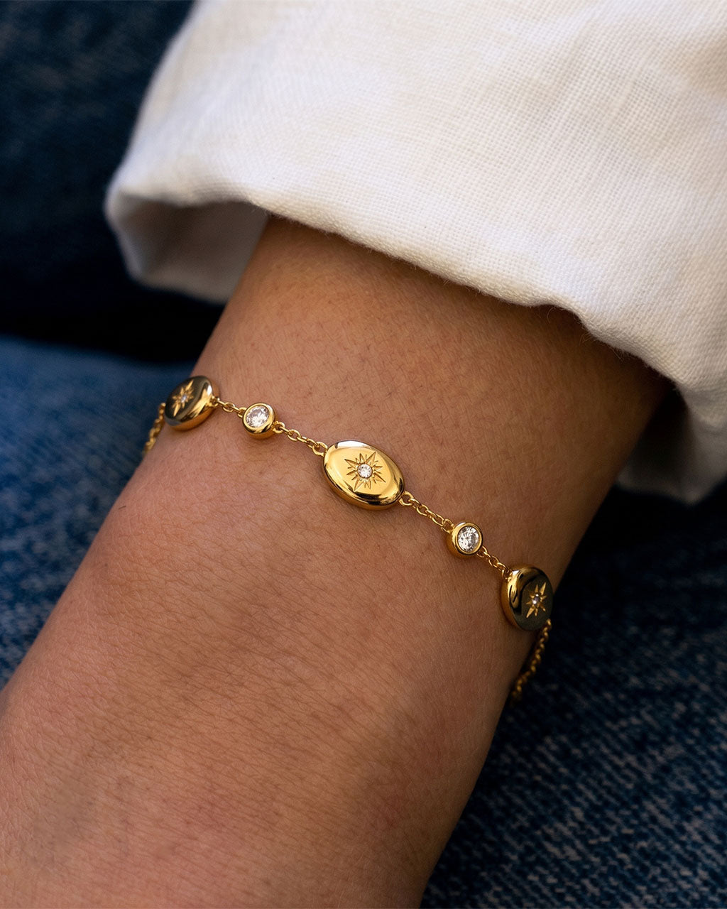 Starburst Pebble Station Waterproof Gold Bracelet