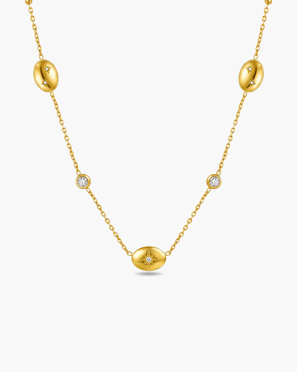 Starburst Pebble Station Waterproof Gold Necklace