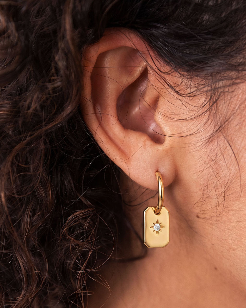 Starburst Talisman Charm Hoop Waterproof Gold Earrings