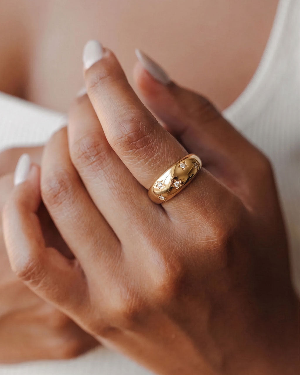 Starry Simulated Diamond Dome Waterproof Gold Ring