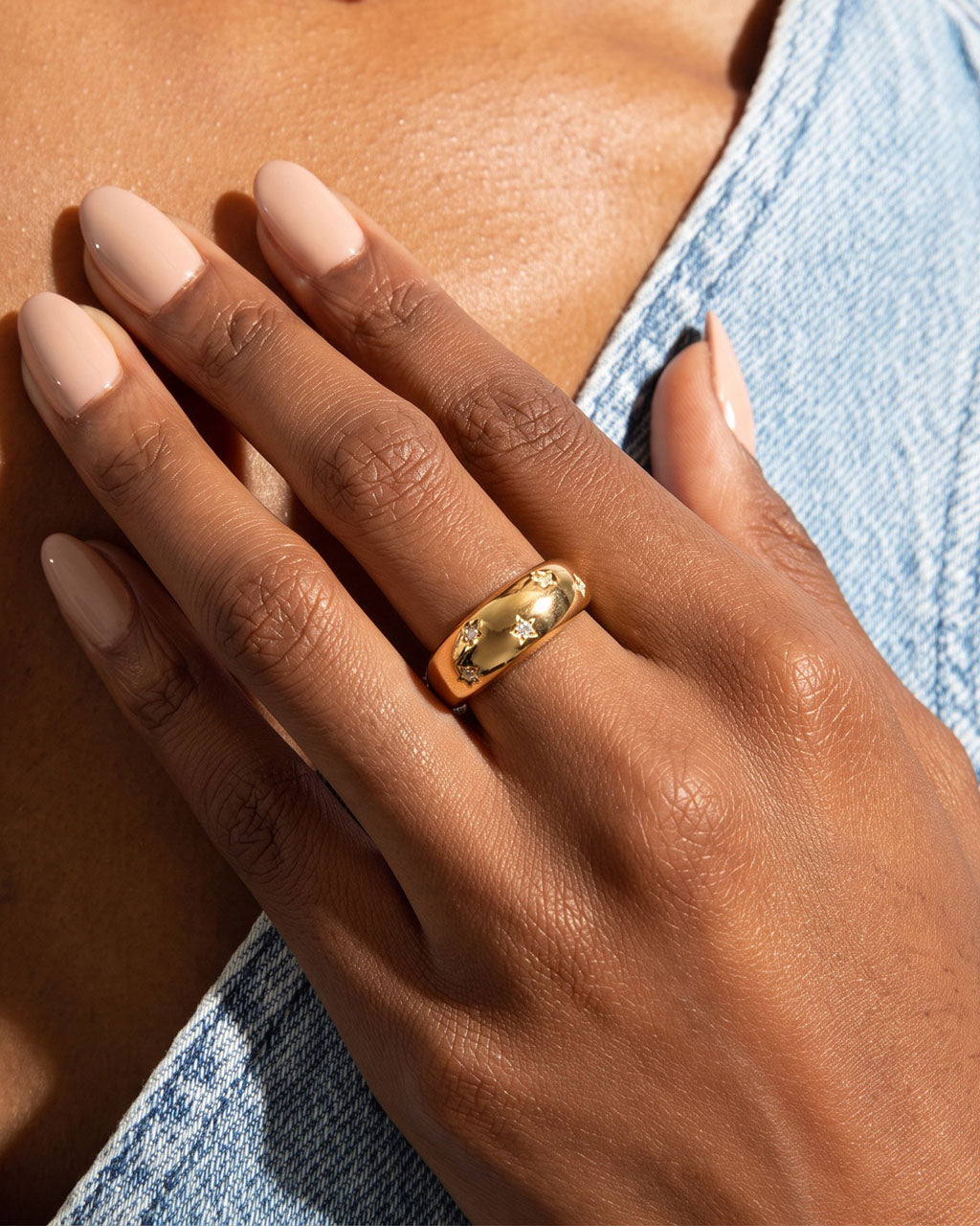 Starry Simulated Diamond Dome Waterproof Gold Ring