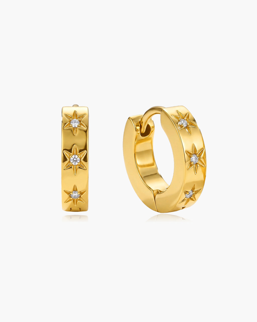 Starry Three Stone Huggie Waterproof Gold Earrings
