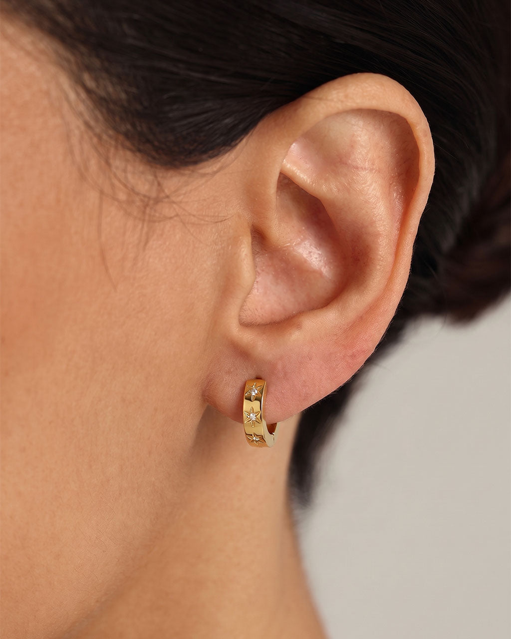 Starry Three Stone Huggie Waterproof Gold Earrings