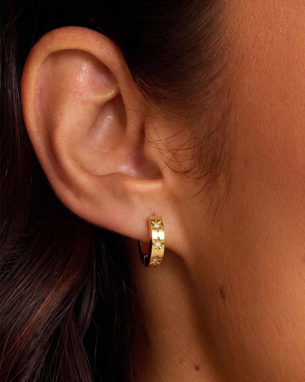 Starry Three Stone Huggie Waterproof Gold Earrings