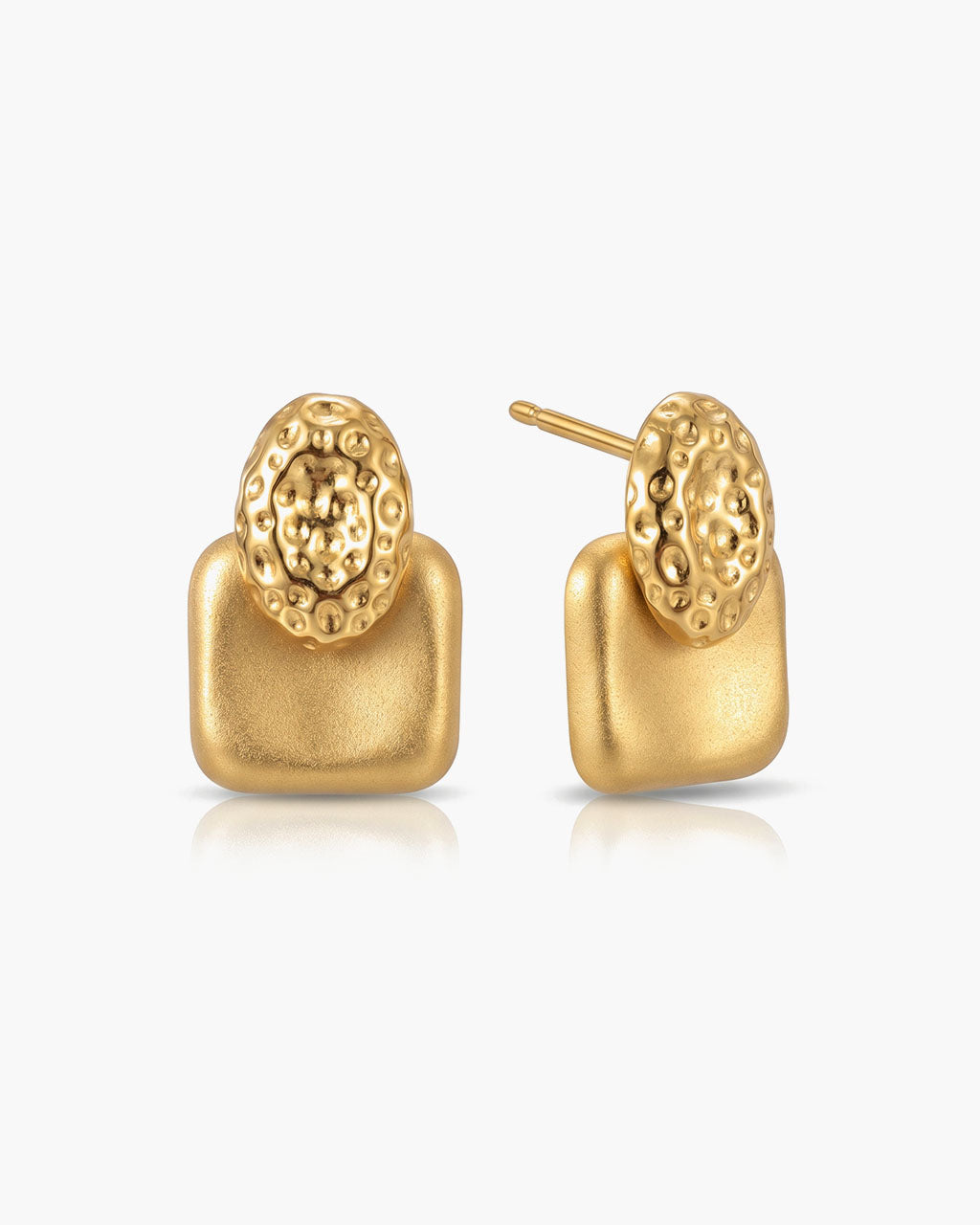 Statement Oval Brushed Stud Waterproof Gold Earrings
