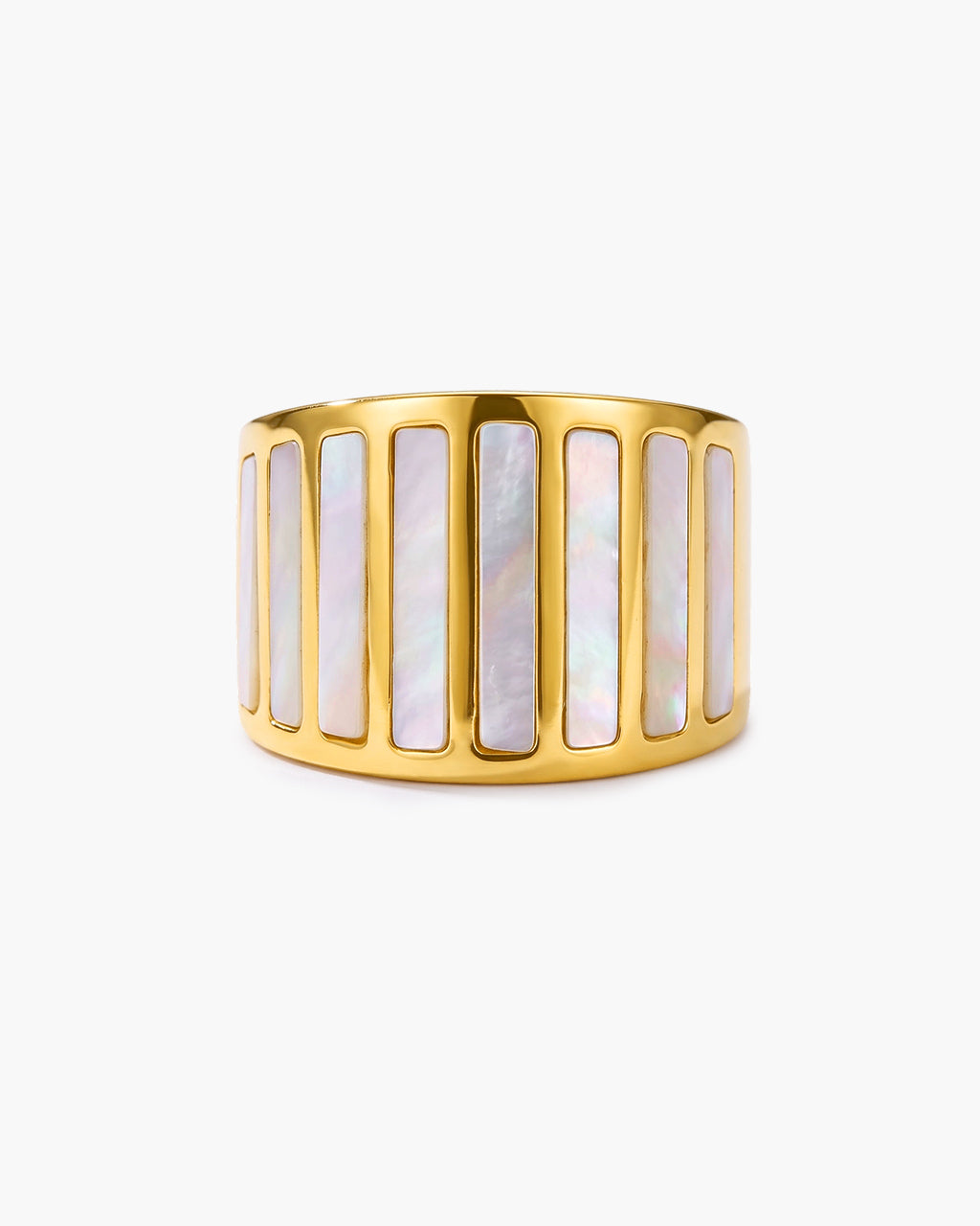 Striped Mother of Pearl Statement Waterproof Gold Ring