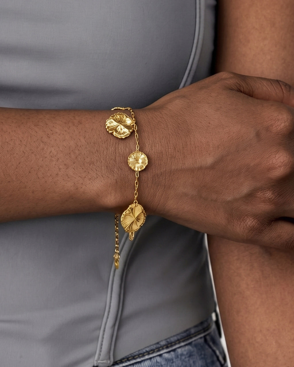 Sunburst Flower Charm Waterproof Gold Bracelet