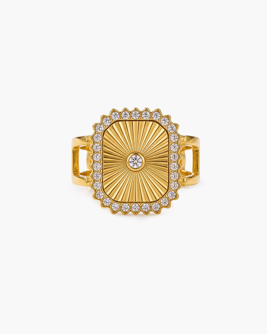 Sunburst Halo Signet Adjustable Waterproof Gold Ring
