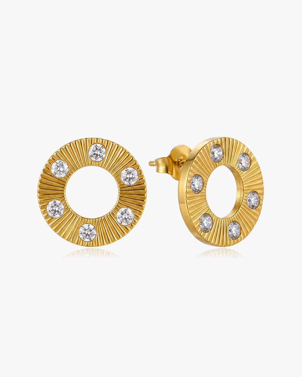 Sunburst Open Circle Stud Waterproof Gold Earrings