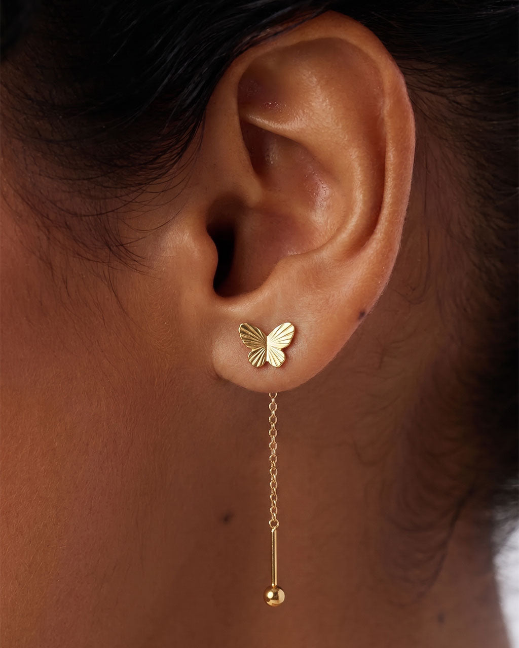 Sunray Butterfly Threader Waterproof Gold Earrings