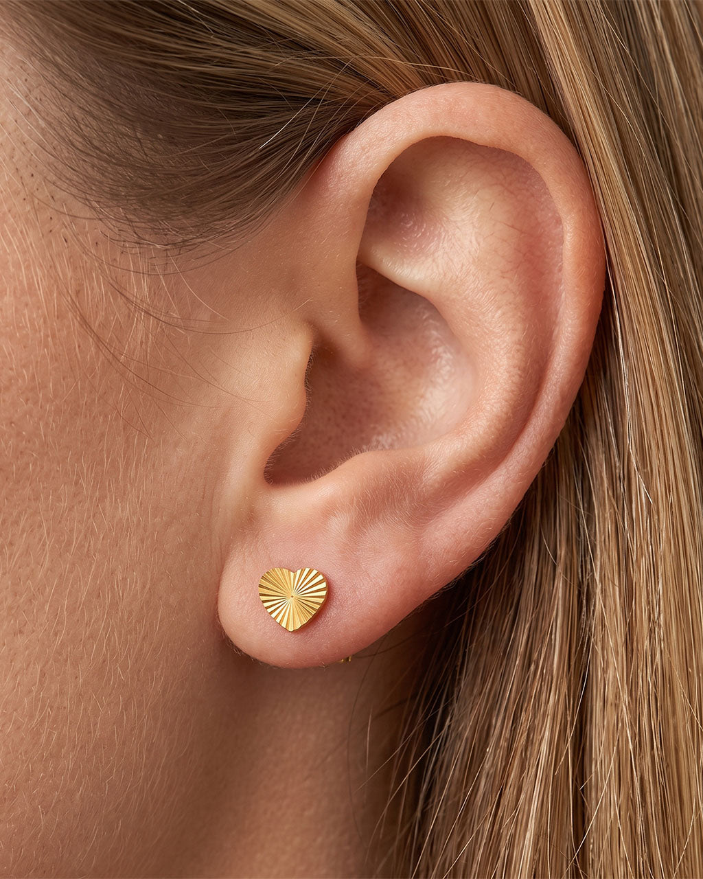 Sunray Heart Piercing Stud Waterproof Gold Earrings